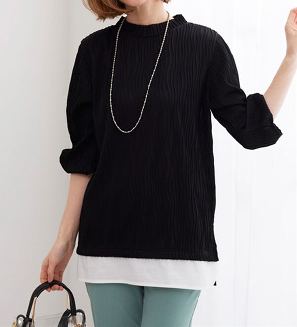 BELLUNA（ベルーナ）の「裾切替波柄ジャカード素材プルオーバー（カットソー）」｜詳細画像