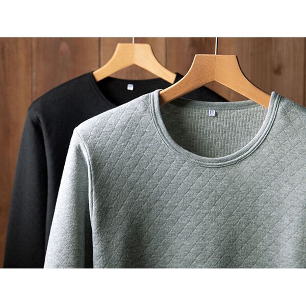 「【３枚組】丸編み仕様の軽ふわキルトインナー　長袖丸首（メンズ肌着・インナーウェア）」｜詳細画像