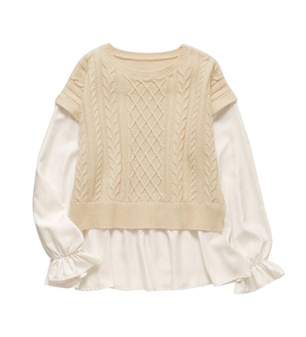 Viola e Viola（ヴィオラ エ ヴィオラ）の「１枚で重ね着が楽しめる！レイヤード風ケーブル編みニットトップス（ニット・セーター）」｜詳細画像