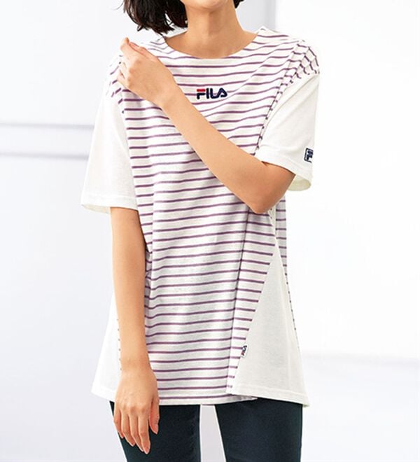 BELLUNA（ベルーナ）の「＜ＦＩＬＡ＞汗ジミ対策！配色切替ボーダープルオーバー（カットソー）」｜詳細画像