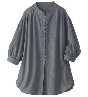 BELLUNA（ベルーナ）の「リサイクルコットンやわらか楊柳素材ブラウス（ブラウス）」｜チャコール