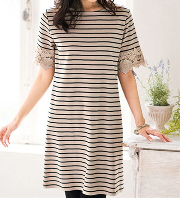 BELLUNA（ベルーナ）の「なめらかな肌心地！超長綿袖レースチュニック（チュニック）」｜詳細画像