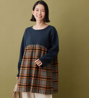Viola e Viola（ヴィオラ エ ヴィオラ）の「裏起毛チェック柄切替チュニック（チュニック）」｜グレー系チェック
