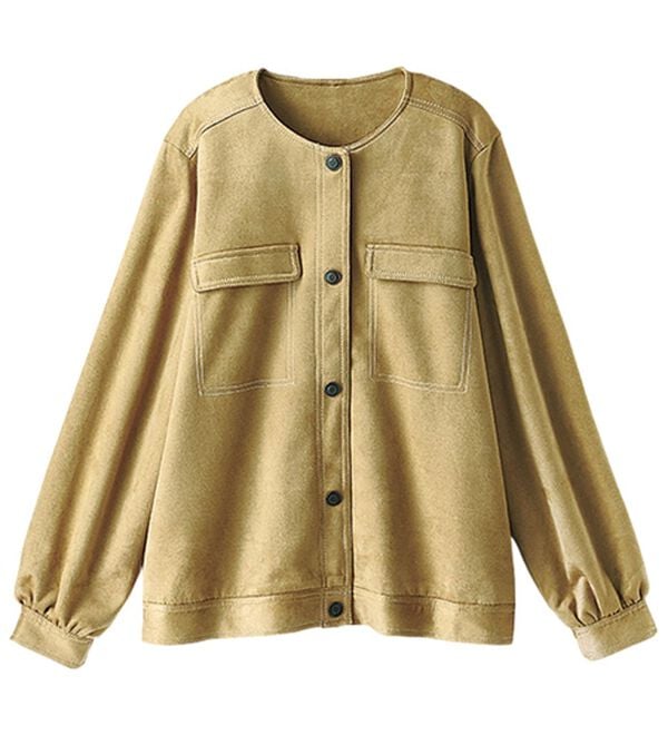 BELLUNA（ベルーナ）の「配色ステッチ使いスエード調ジャケット（ブルゾン）」｜詳細画像