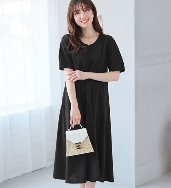 alotta（アロッタ）の「【4つの機能付】タック袖Ａラインワンピース（その他ワンピース）」｜ブラック