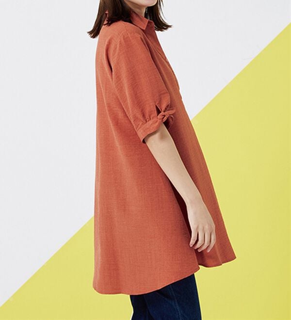 BELLUNA（ベルーナ）の「ヒンヤリ！麻調素材袖リボン使いシャツチュニック（チュニック）」｜詳細画像