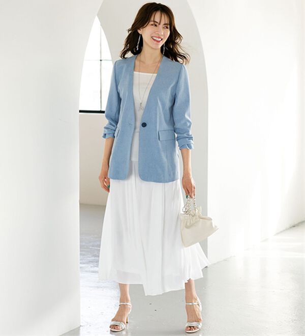 BELLUNA（ベルーナ）の「＜楽スタフィット＞ノーカラージャケット（ノーカラージャケット）」｜詳細画像