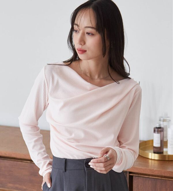 RANAN（ラナン）の「上品ドレープリブロングＴシャツ（カットソー）」｜詳細画像