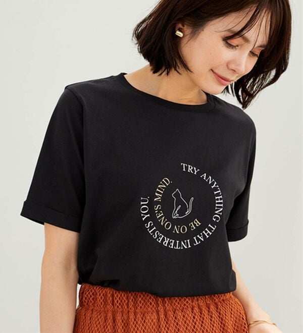 BELLUNA（ベルーナ）の「綿１００％着映えネコ柄プリントＴシャツ（Tシャツ）」｜詳細画像