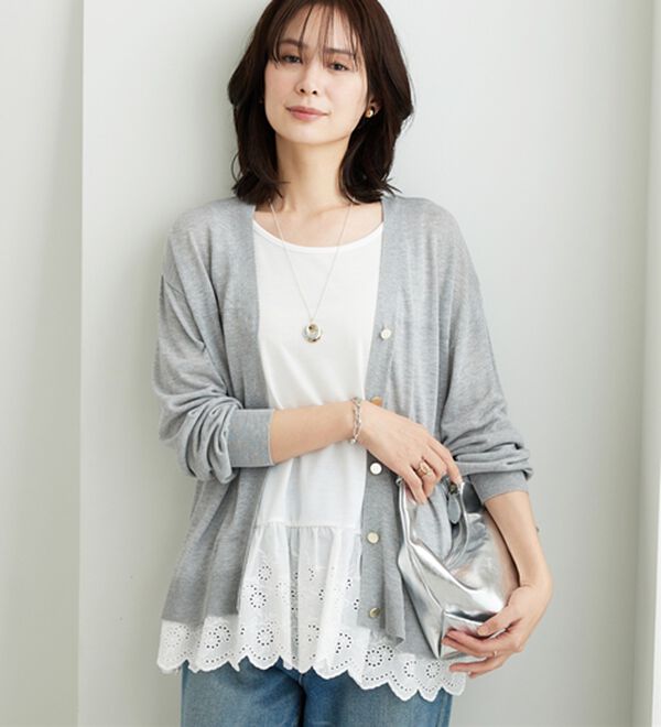 BELLUNA（ベルーナ）の「【快適Ｌａｂ．】シャリ冷！洗える多機能ニットカーディガン（ニットカーディガン）」｜杢グレー