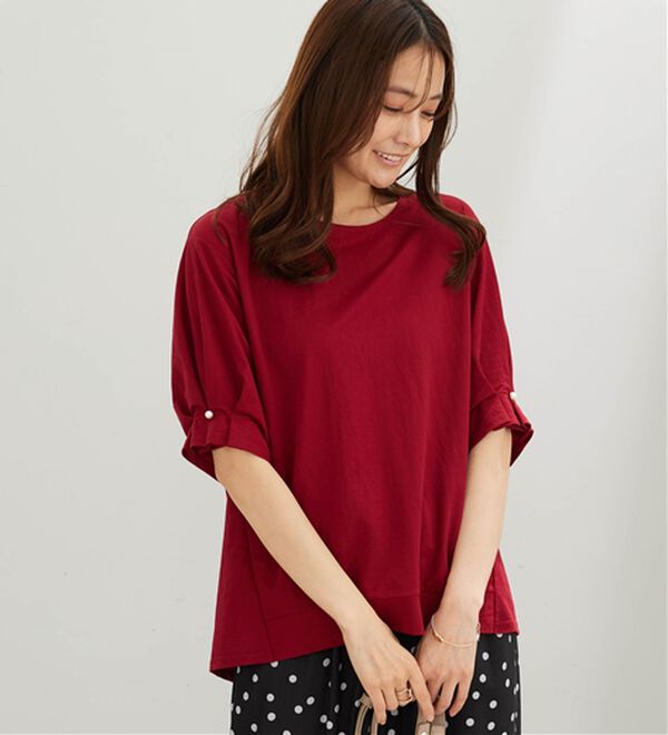 BELLUNA（ベルーナ）の「【接触冷感】涼感素材袖パールデザインプルオーバー（カットソー）」｜詳細画像