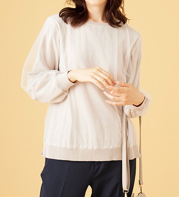 BELLUNA（ベルーナ）の「チュール重ねニットプルオーバー（ニット・セーター）」｜詳細画像