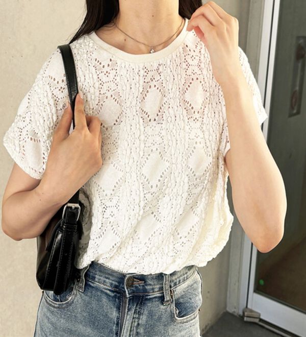 GeeRA（ジーラ）の「総レースフレンチスリーブＴシャツ（カットソー）」｜オフホワイト