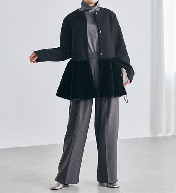 RANAN（ラナン）の「ペプラムファー切替コート（ハーフコート）」｜詳細画像