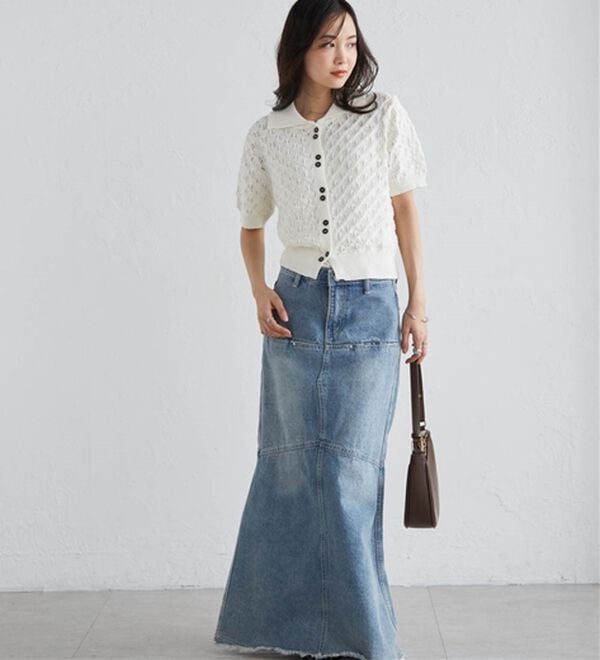 RANAN（ラナン）の「透かし柄サマーニットポロカーデ（ニット・セーター）」｜詳細画像