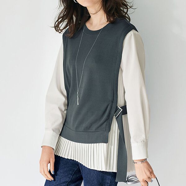 BELLUNA（ベルーナ）の「コーデ済み！プリーツ使いレイヤード風ブラウス（ブラウス）」｜詳細画像