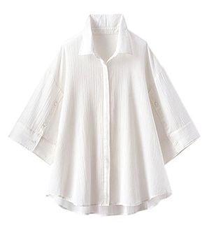 BELLUNA（ベルーナ）の「楊柳コットン袖ボタンデザインシャツ（シャツ）」｜オフ白