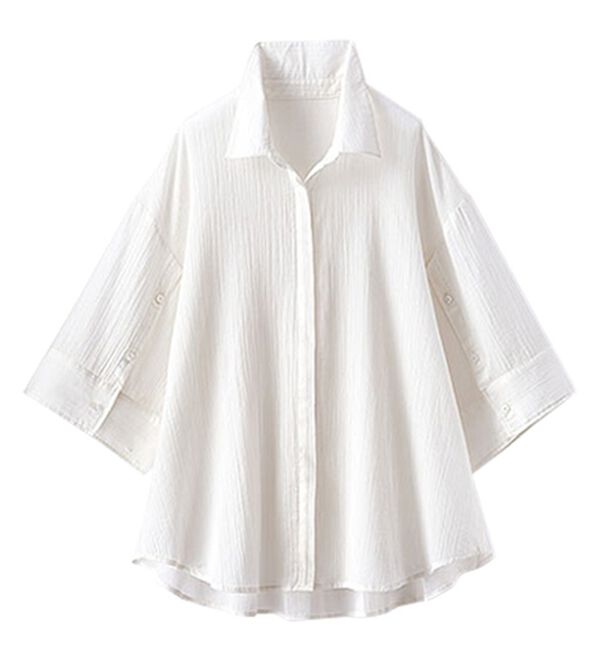 BELLUNA（ベルーナ）の「楊柳コットン袖ボタンデザインシャツ（シャツ）」｜オフ白