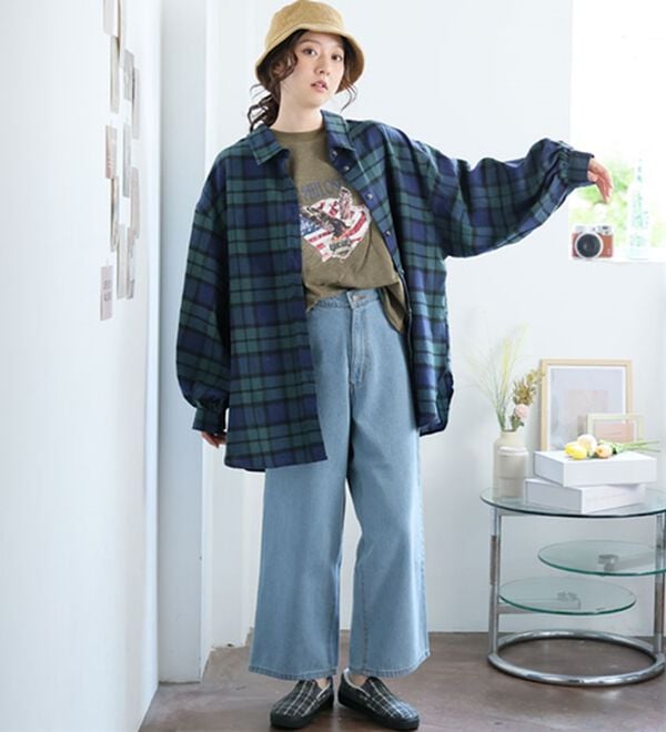 A HAPPY MARILYN（アハッピーマリリン）の「【ＬＬ～８Ｌ】フランネルボリューム袖チェックシャツ（ブラウス）」｜詳細画像