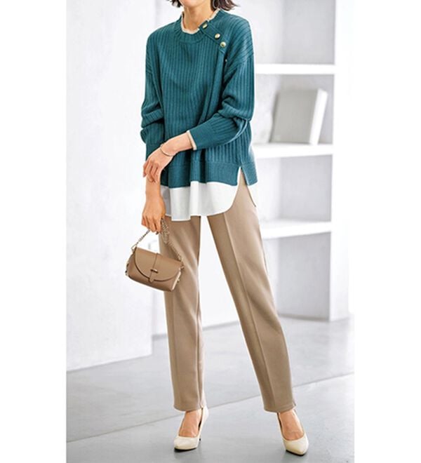 BELLUNA（ベルーナ）の「裏起毛ジョーゼット素材テーパードパンツ（テーパードパンツ）」｜詳細画像