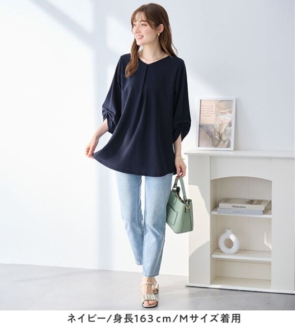 alotta（アロッタ）の「＜６つの機能付＞７分袖Ａラインフレアチュニックブラウス（チュニック）」｜詳細画像