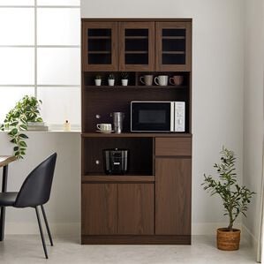 iellio（イエリオ）の「おしゃれなキッチンボード＜食器棚・キッチン収納・家電収納レンジ台・キッチン家電収納＞（キッチン収納）」｜ダークブラウン引き出しタイプ