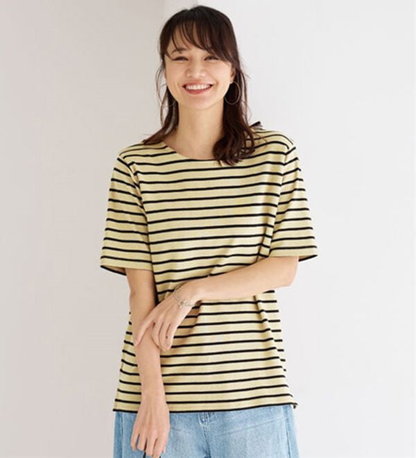 BELLUNA（ベルーナ）の「＜＆ｃｏｃｏｃｈｉ＞ハピネスコットン１００％なめらかボーダープルオーバー（カットソー）」｜ベージュ&times;黒