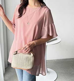 GeeRA（ジーラ）の「【接触冷感】異素材シフォンレイヤードチュニック（チュニック）」｜ピンク