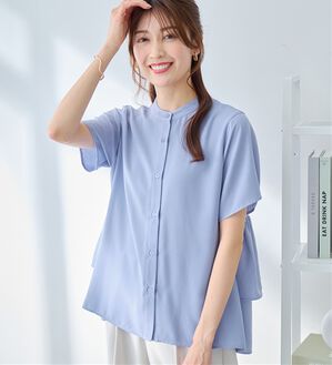 alotta（アロッタ）の「【イージーケア】バックフリルデザインブラウス（ブラウス）」｜ブルー