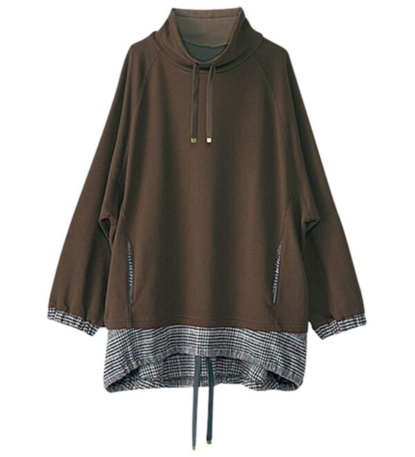 BELLUNA（ベルーナ）の「裾チェックゆったりプルオーバー（カットソー）」｜ブラウン系