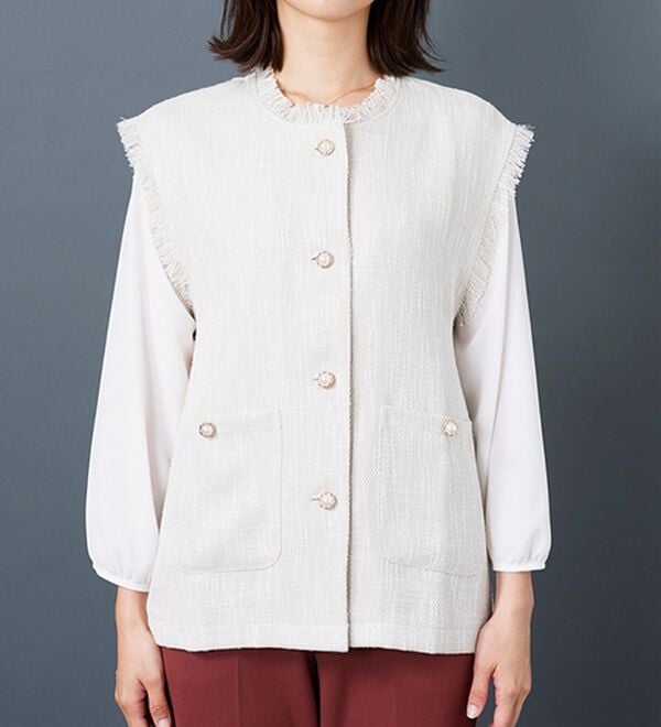 BELLUNA（ベルーナ）の「ツイード調パールボタンデザインベスト（ベスト）」｜詳細画像