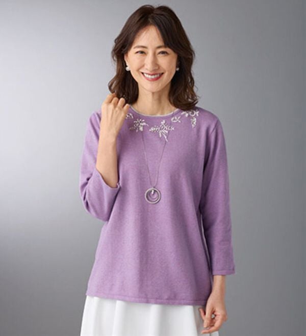 BELLUNA（ベルーナ）の「ビーズ刺しゅう使いニットアンサンブル（ニットカーディガン）」｜詳細画像