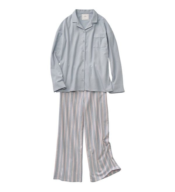 YU'NOW（ユナウ）の「【上下２点セット】コットンネルシャツパジャマセット（パジャマ・ルームウェア）」｜ブルー