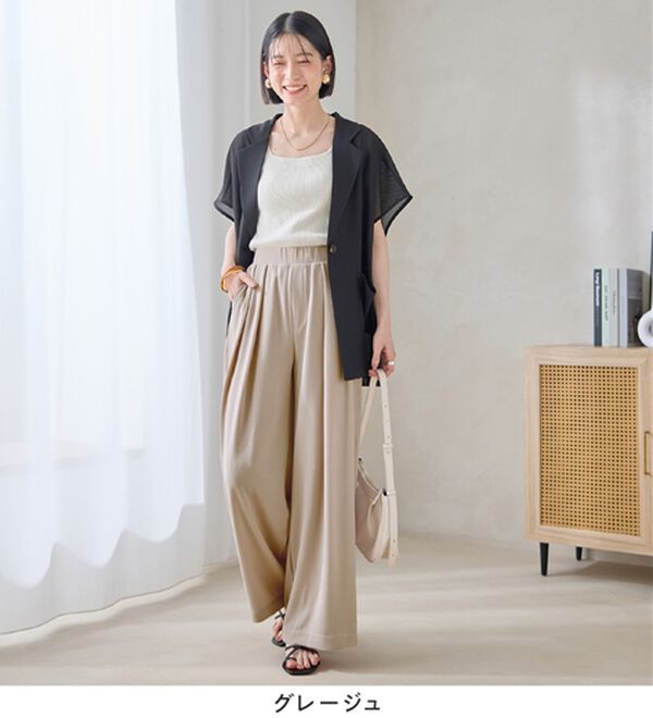 Viola e Viola（ヴィオラ エ ヴィオラ）の「さらさらＥＡＳＹ細魅せ叶う！とろみタックワイドパンツ（ワイドパンツ・ガウチョ）」｜詳細画像