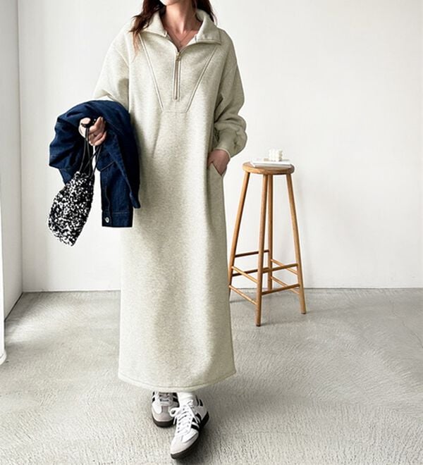 GeeRA（ジーラ）の「ハーフジップハイネック裏起毛ワンピース（カットソーワンピース）」｜詳細画像