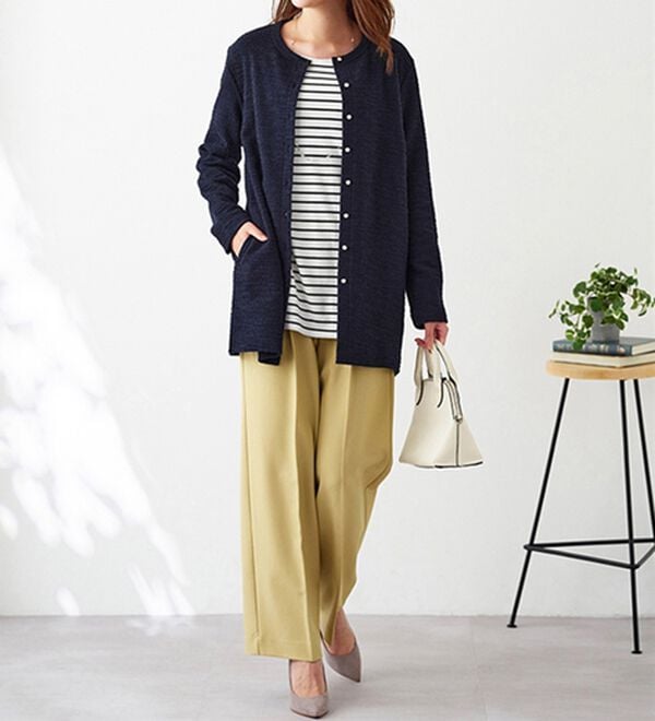 BELLUNA（ベルーナ）の「ツイード調カーデ&times;ボーダーアンサンブル（アンサンブル）」｜詳細画像