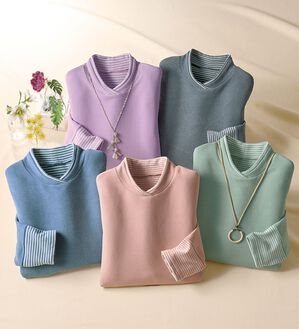 BELLUNA（ベルーナ）の「なめらかボーダー配色使いプルオーバー（カットソー）」｜詳細画像