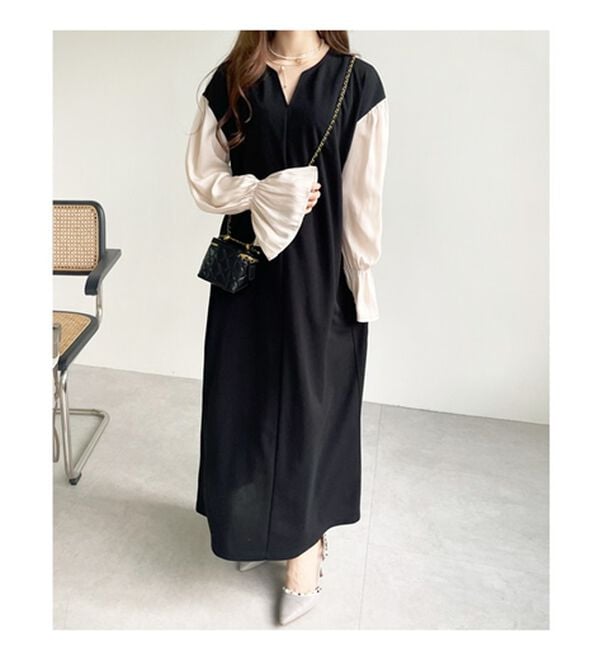 GeeRA（ジーラ）の「ブラウスレイヤード風ドッキングワンピース（カットソーワンピース）」｜詳細画像