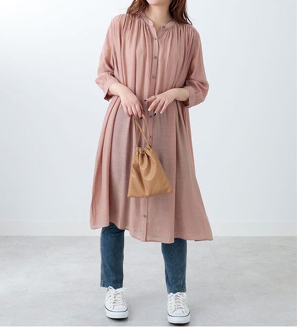 BELLUNA（ベルーナ）の「スラブ素材ギャザーデザインワンピース（チュニック）」｜詳細画像