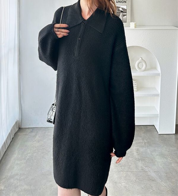 GeeRA（ジーラ）の「ポロ衿ミニニットワンピース（ニットワンピース）」｜詳細画像