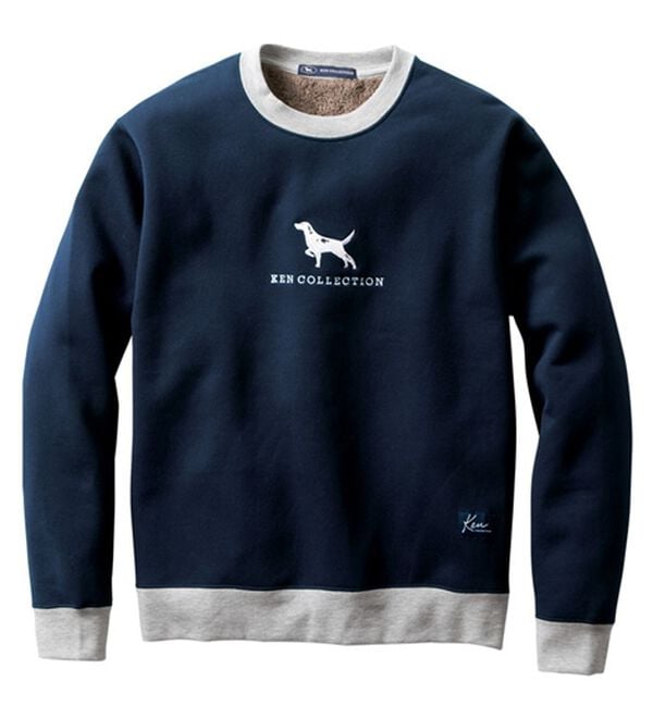 「＜ケン・コレクション＞刺しゅうデザインが魅力の裏ボアトレーナー（メンズトレーナー）」｜ネイビー