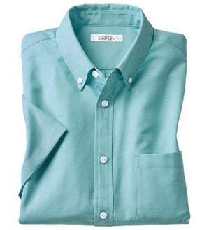 「＜シンプル＆プラス＞お手入れ簡単オックスフォードシャツ（メンズシャツ）」｜ミストグリーン 半袖
