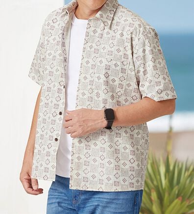 「国産　粋な大人の京染和柄シャツ（メンズシャツ）」