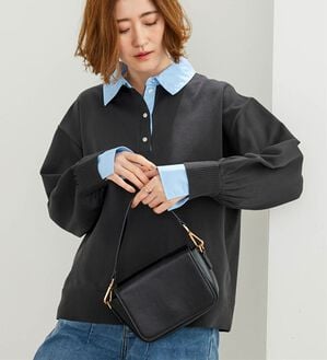 BELLUNA（ベルーナ）の「シャツ衿使いニットプルオーバー（ニット・セーター）」｜チャコール