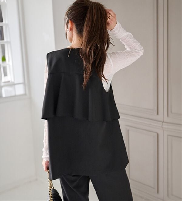 RANAN（ラナン）の「【２点セット】洗える！多機能バックフリルベストセットアップ（パンツスーツ）」｜詳細画像