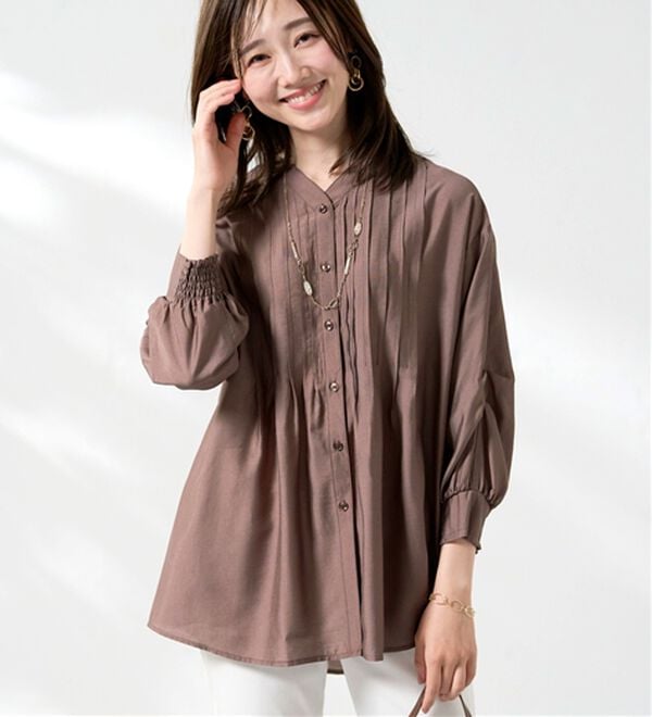 BELLUNA（ベルーナ）の「サテン調ピンタックシャツチュニック（チュニック）」｜詳細画像