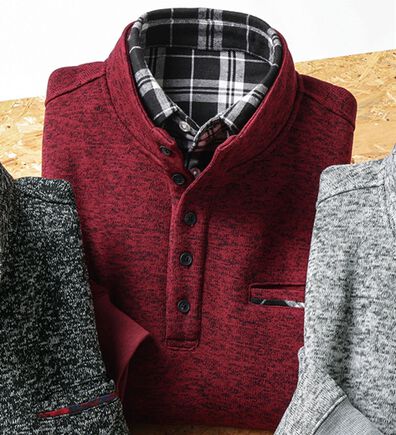 「暖かニットフリースダブル衿トレーナー（メンズトレーナー）」