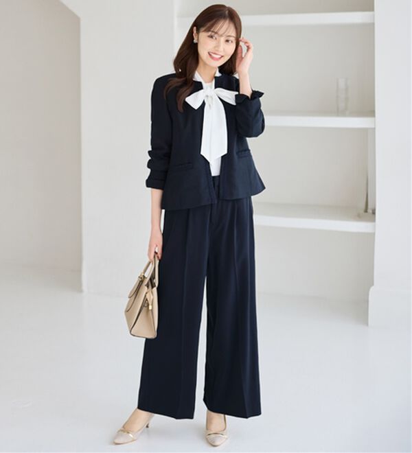 alotta（アロッタ）の「【選べるパンツ】洗える！３点セット着回し力抜群スーツ（パンツスーツ）」｜ネイビー系ストレート