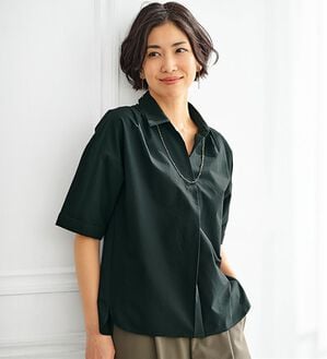 BELLUNA（ベルーナ）の「エアリーサッカー素材スキッパーブラウス（ブラウス）」｜黒