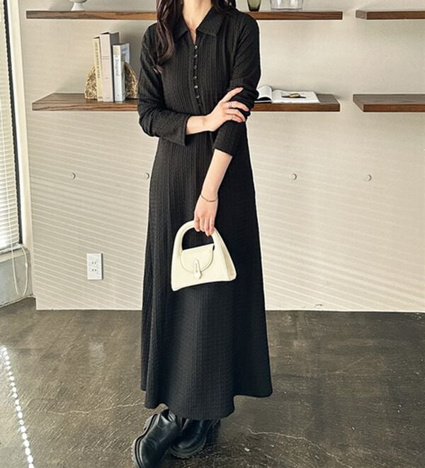 GeeRA（ジーラ）の「ポロ衿表面感素材マーメイドワンピース（カットソーワンピース）」｜詳細画像